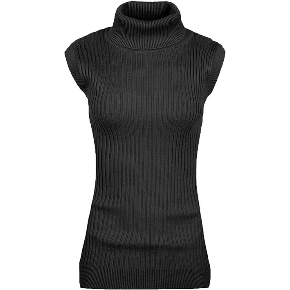 Women Sleeveless High Neck Sweater Top Knit Stretchable Viscose Nylon Casual